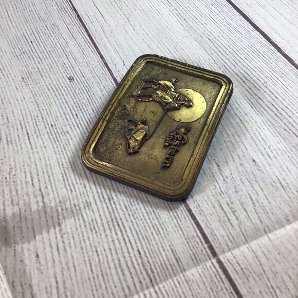Vintage Brass Western Style Belt Buckle Cowboy on horse roping calf cow Rodeo - Picture 7 of 9